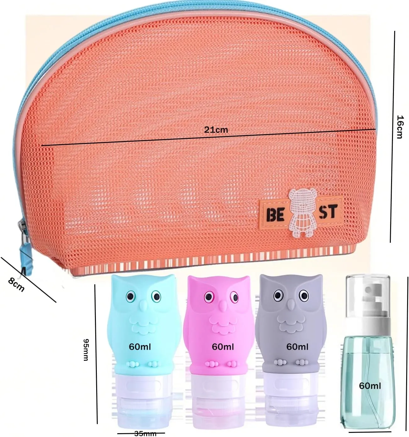 makeup bags with Travel Bottles, cosmetic bag with toiletries bottles,travel containers for toiletries with travel makeup bags