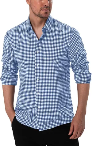 Manwan walk Men's Plaid Button Down Shirts Regular Fit Long Sleeve Casual Business Shirts