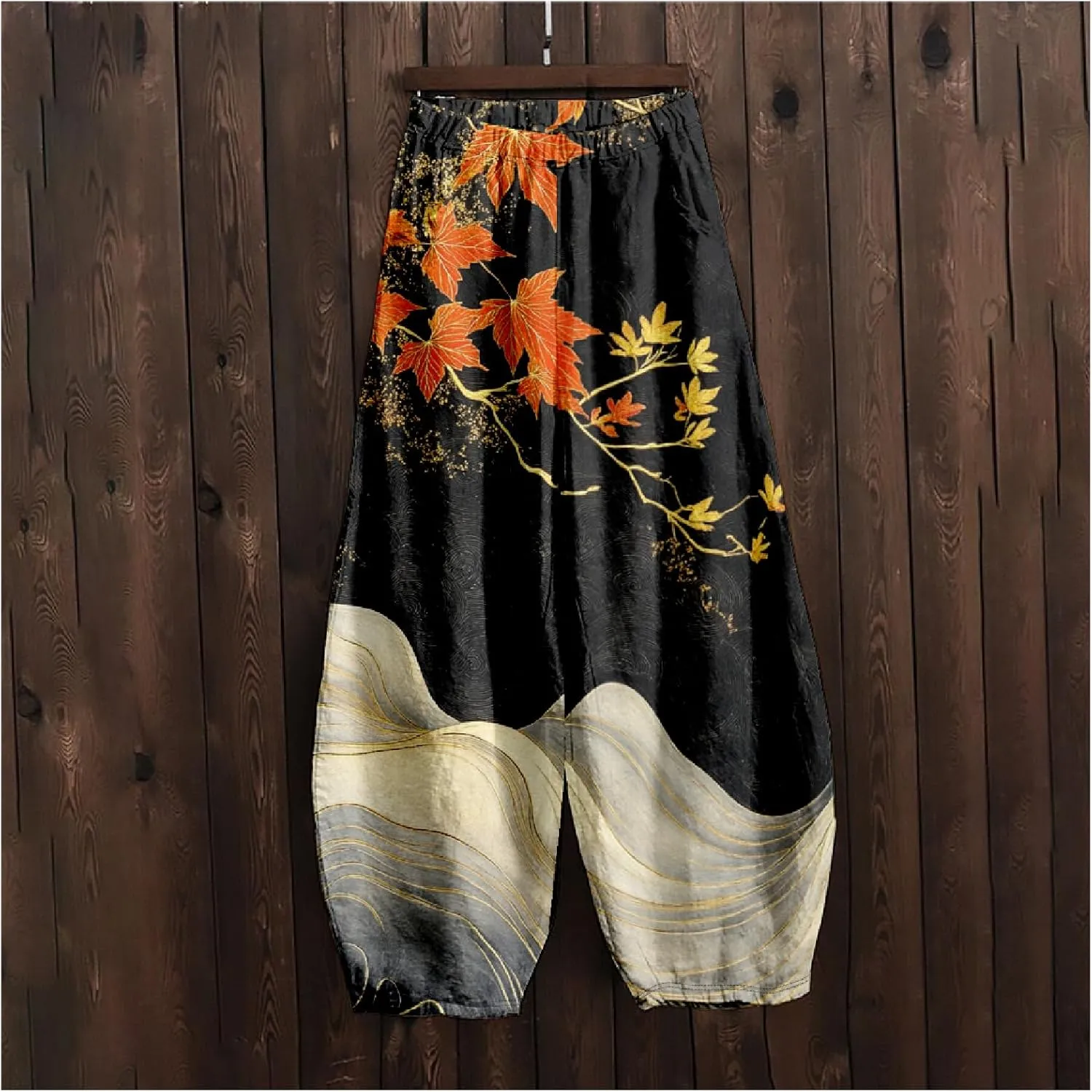MARSVOVO Baggy Sweatpants for Women Wide Leg Harem Pants Woman Landscape Ink Painting Print Casual Culottes with Pockets