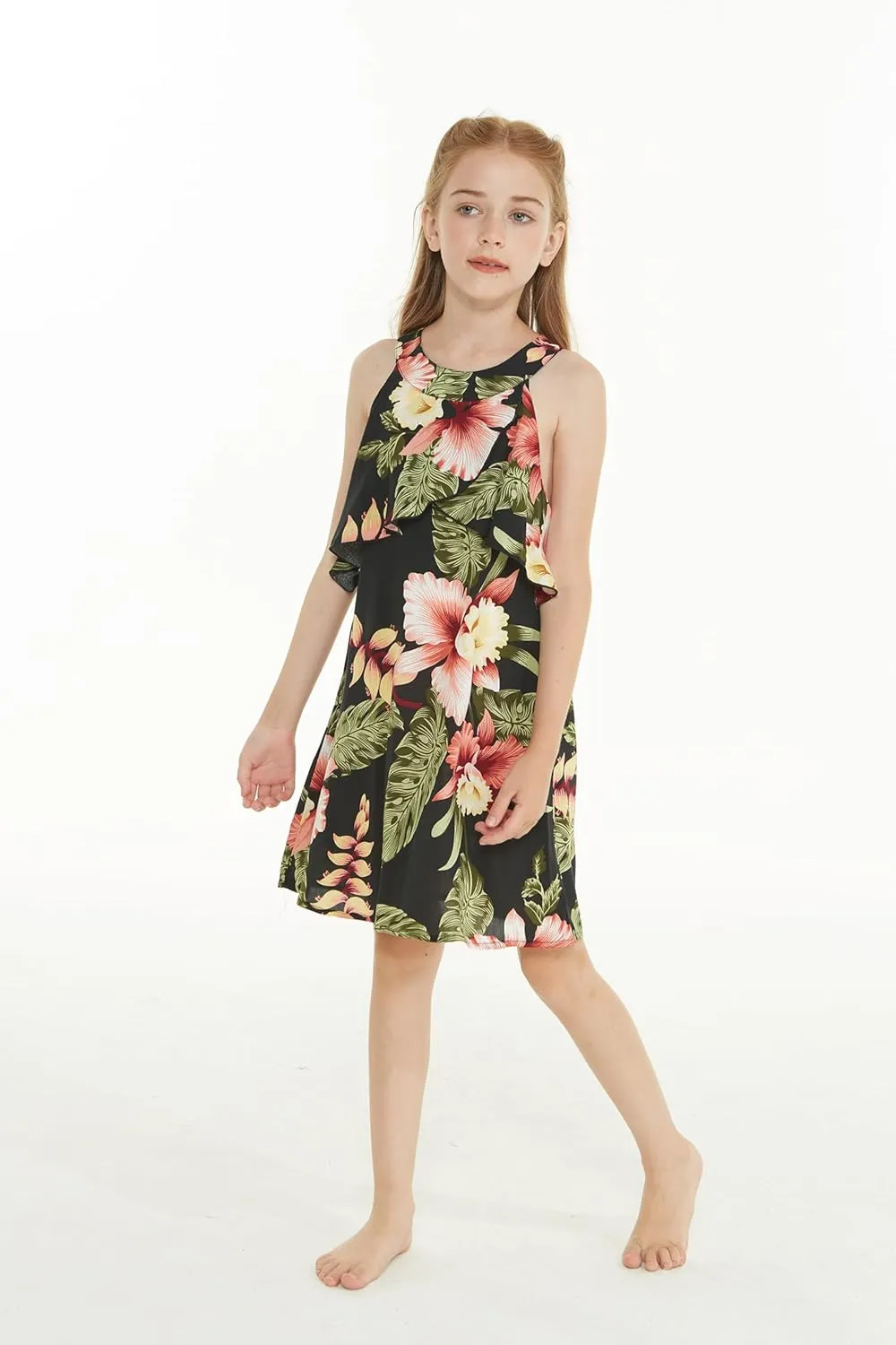 Matchable Family Hawaiian Luau Men Women Girl Boy Clothes in Black Rafelsia