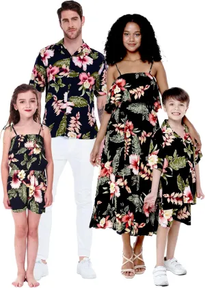 Matchable Family Hawaiian Luau Men Women Girl Boy Clothes in Black Rafelsia