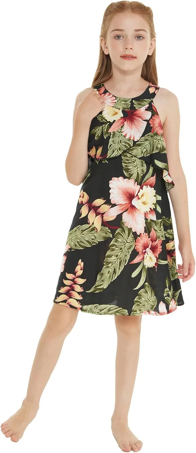 Matchable Family Hawaiian Luau Men Women Girl Boy Clothes in Black Rafelsia