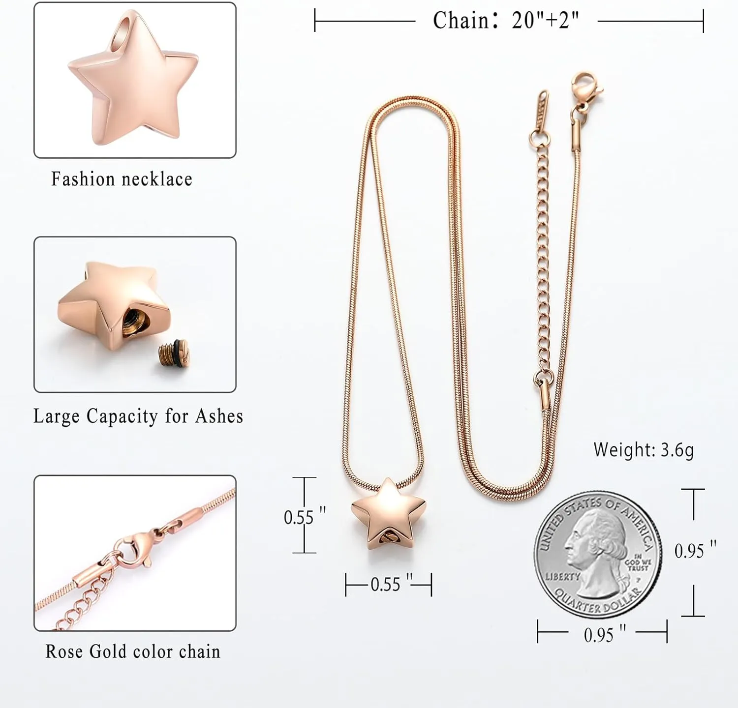 memorial jewelry Small Star Charm Cremation Urn Pendant Ashes Memorial Necklace for Woman Free Filling Kits Include