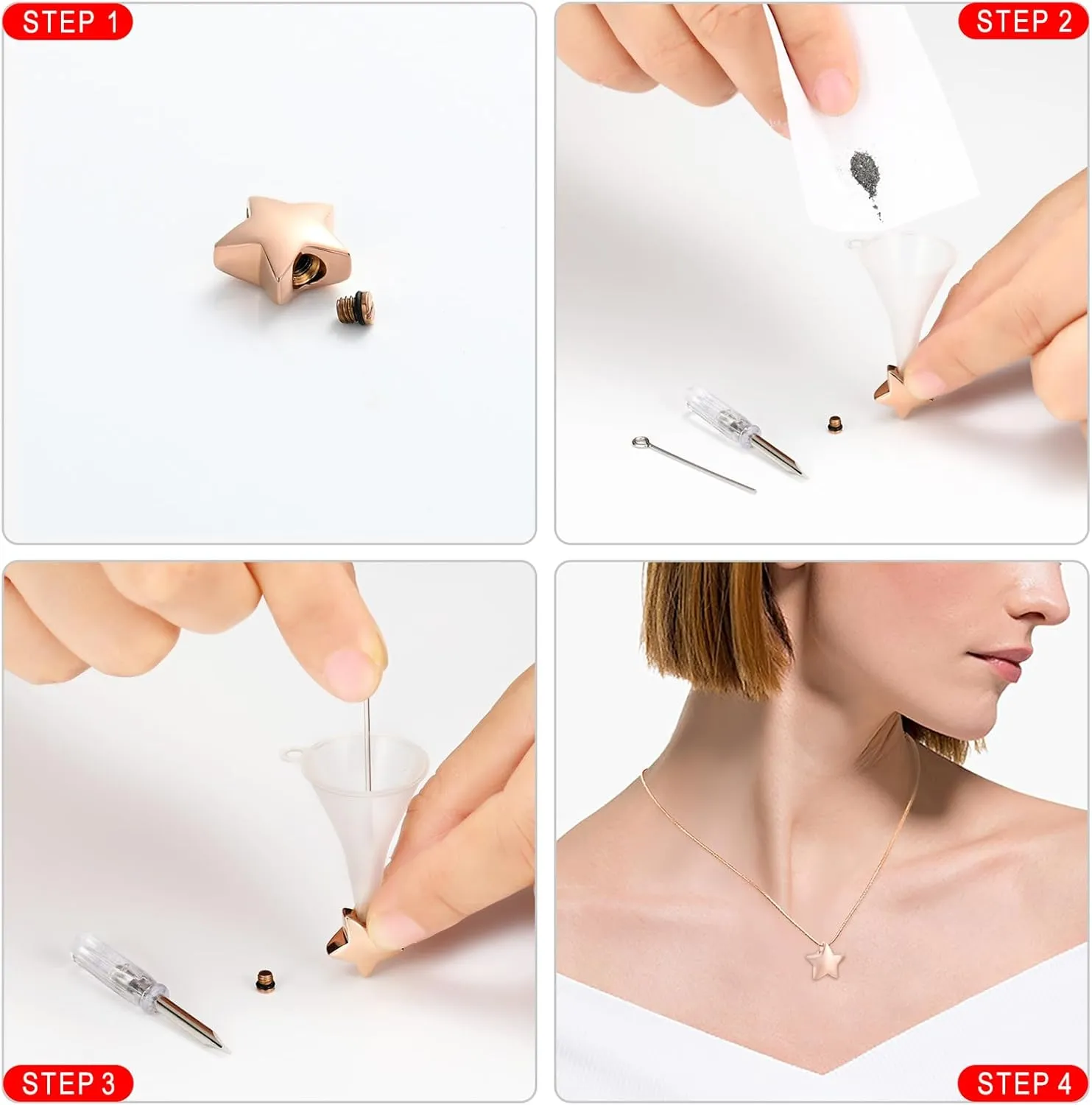 memorial jewelry Small Star Charm Cremation Urn Pendant Ashes Memorial Necklace for Woman Free Filling Kits Include