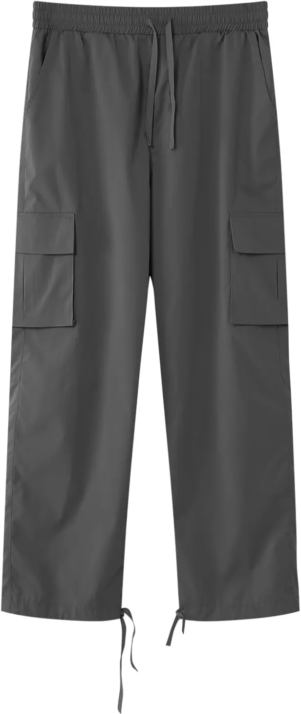 Men Pants Cotton Elastic Waist Drawstring Hiking Cargo Pants for Men Relaxed Fit Outdoor Comfort Trousers with Multi Pockets