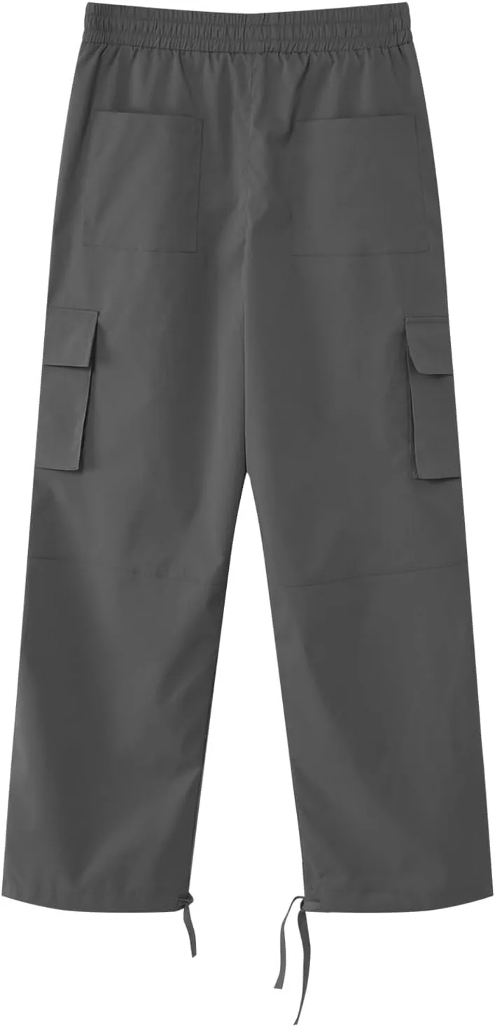 Men Pants Cotton Elastic Waist Drawstring Hiking Cargo Pants for Men Relaxed Fit Outdoor Comfort Trousers with Multi Pockets