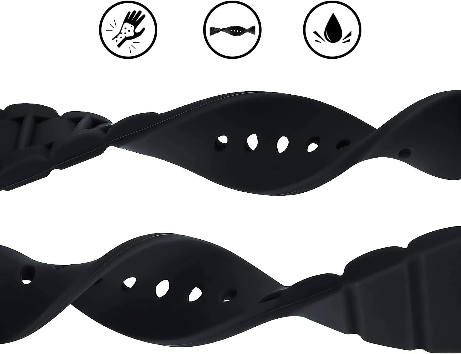 Mens 26mm Black Silicone Rubber Diver Watch Band Waterproof Sport Stainless Steel Black Buckle