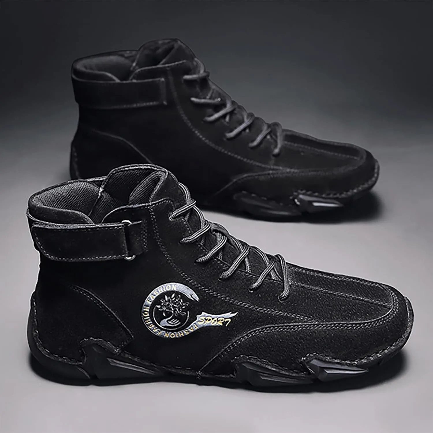 Men's Athletic Running Shoes High Top Hook Loop Short Boots Suede Lace Up Shoes Arch Sneaker Insoles Men Memory Foam