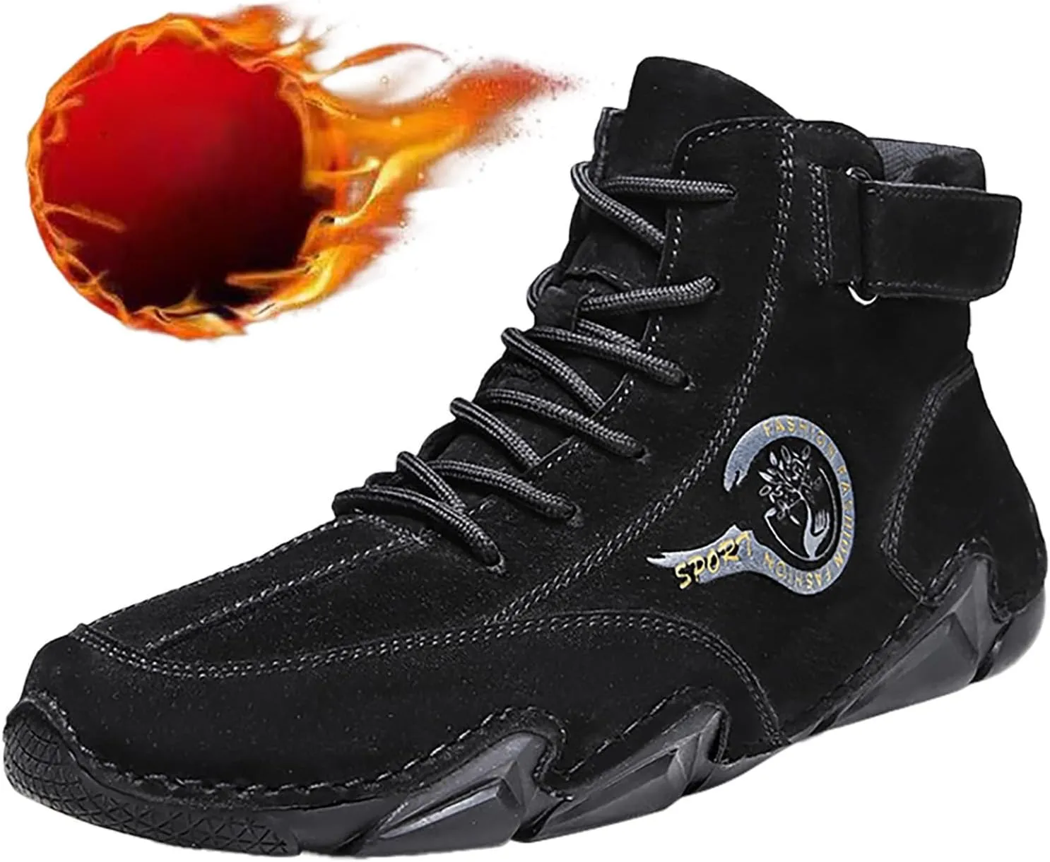Men's Athletic Running Shoes High Top Hook Loop Short Boots Suede Lace Up Shoes Arch Sneaker Insoles Men Memory Foam