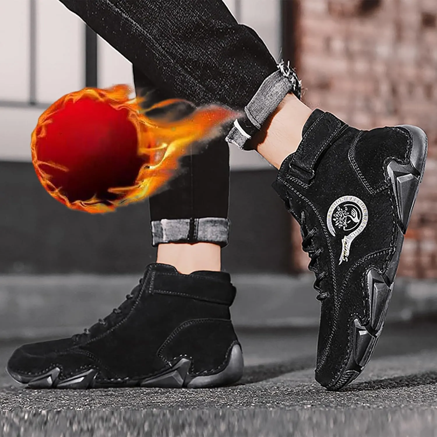 Men's Athletic Running Shoes High Top Hook Loop Short Boots Suede Lace Up Shoes Arch Sneaker Insoles Men Memory Foam
