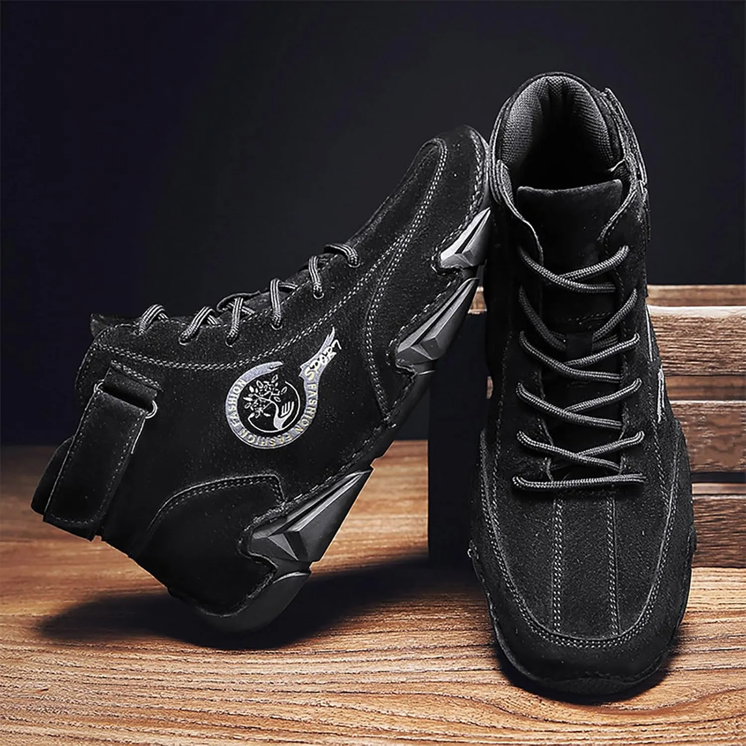 Men's Athletic Running Shoes High Top Hook Loop Short Boots Suede Lace Up Shoes Arch Sneaker Insoles Men Memory Foam