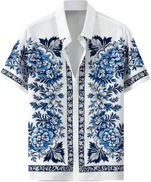 Men's Big and Tall Floral Shirts Button Down Short Sleeve Hawaiian Shirts Tops