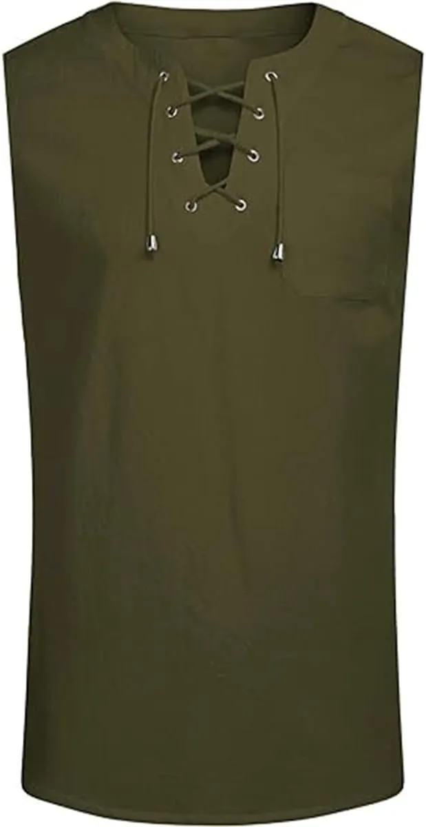 Men's Cotton Linen Tank Tops Casual Summer Linen Beach Shirts Loose Fit Sleeveless Hippie Viking Tunic