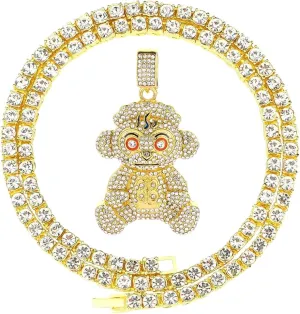 Mens Hip Hop Iced Out Chain Necklaces Silver Gold Monkey | Bear | Lion Pendant Chains Bling Rapper Jewelry