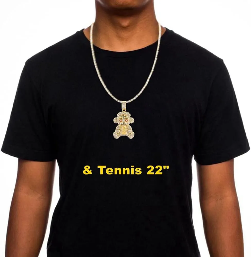 Mens Hip Hop Iced Out Chain Necklaces Silver Gold Monkey | Bear | Lion Pendant Chains Bling Rapper Jewelry