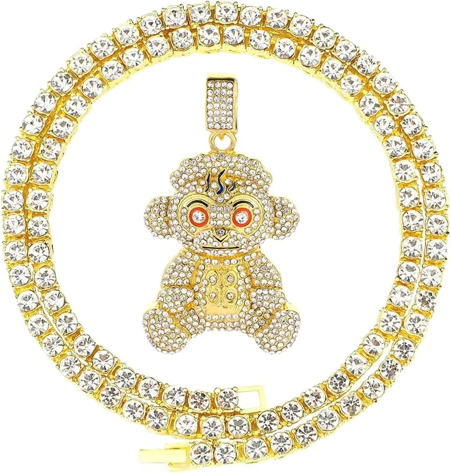 Mens Hip Hop Iced Out Chain Necklaces Silver Gold Monkey | Bear | Lion Pendant Chains Bling Rapper Jewelry