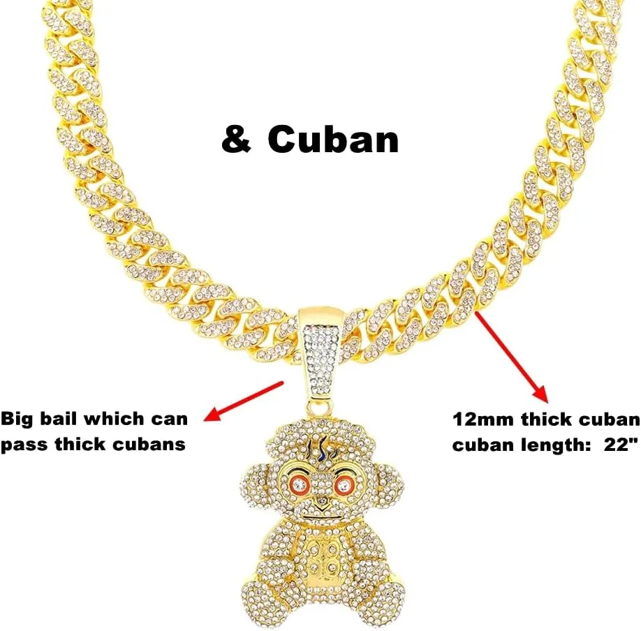 Mens Hip Hop Iced Out Chain Necklaces Silver Gold Monkey | Bear | Lion Pendant Chains Bling Rapper Jewelry