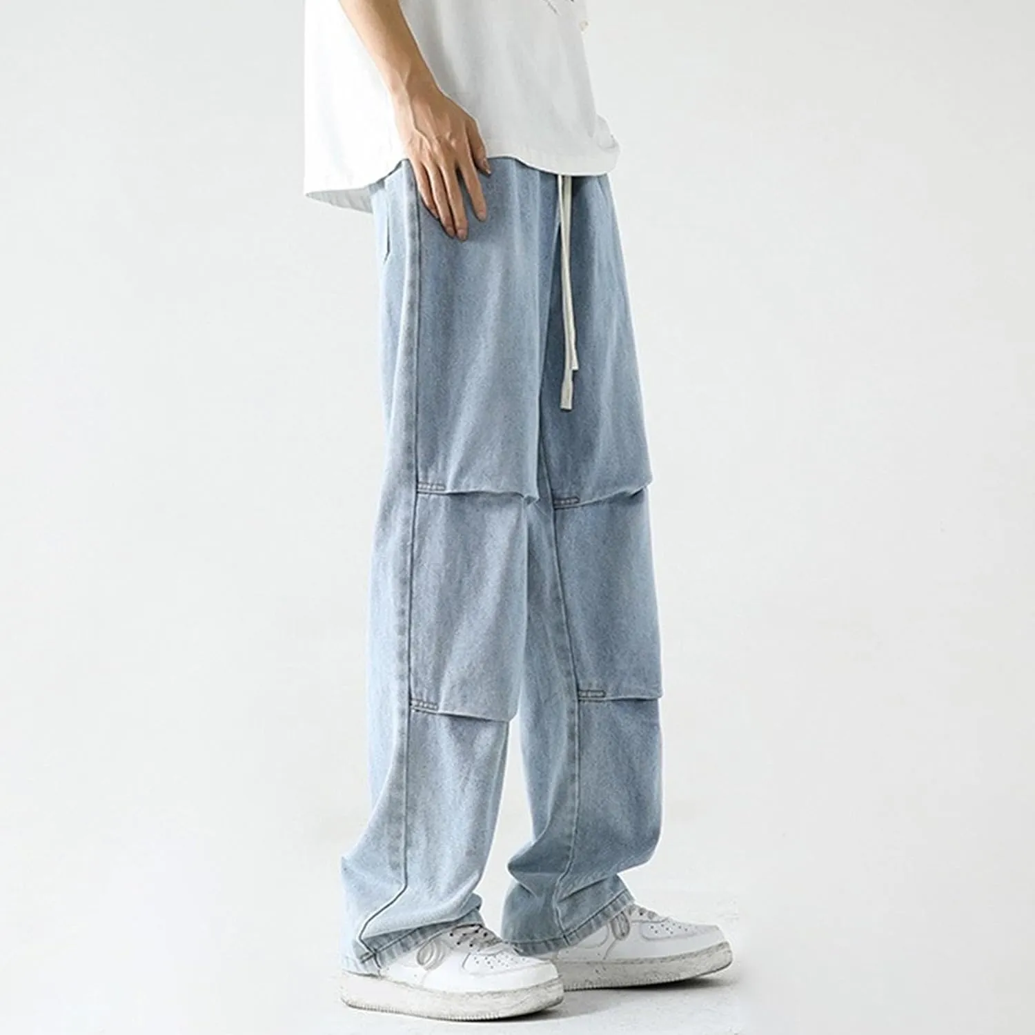 Men's Stretch Jeans Slim Straight Cargo Jeans Straight Comfort Elastic Waist Casual Pants Hip Hop Pants with Pockets