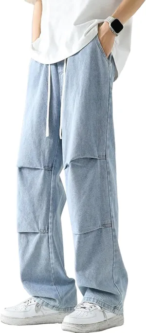 Men's Stretch Jeans Slim Straight Cargo Jeans Straight Comfort Elastic Waist Casual Pants Hip Hop Pants with Pockets