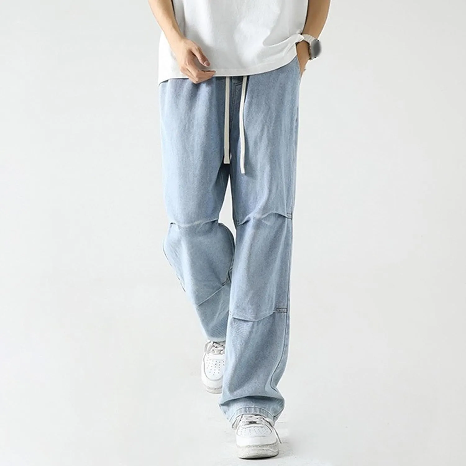 Men's Stretch Jeans Slim Straight Cargo Jeans Straight Comfort Elastic Waist Casual Pants Hip Hop Pants with Pockets
