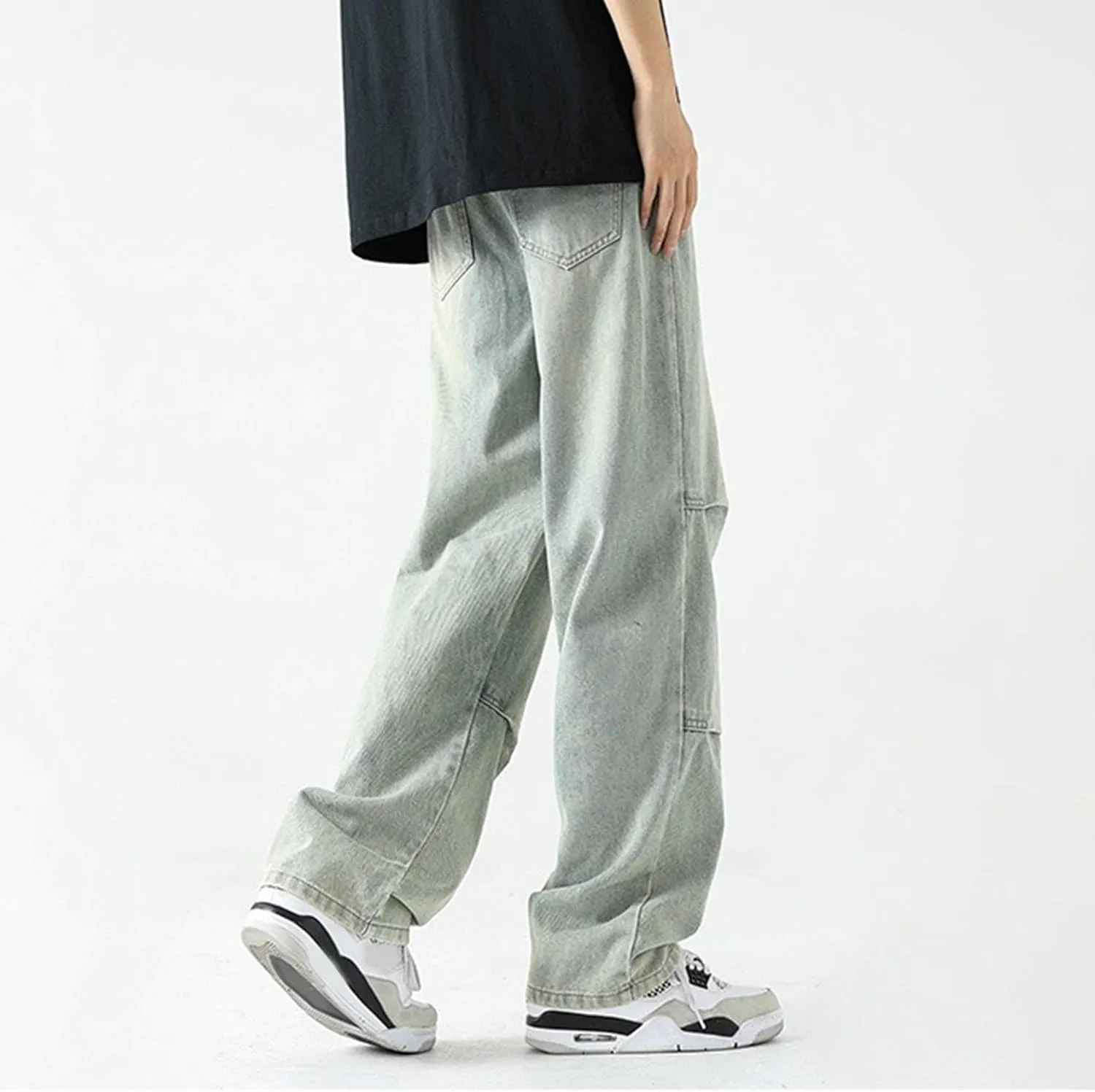 Men's Stretch Jeans Slim Straight Cargo Jeans Straight Comfort Elastic Waist Casual Pants Hip Hop Pants with Pockets