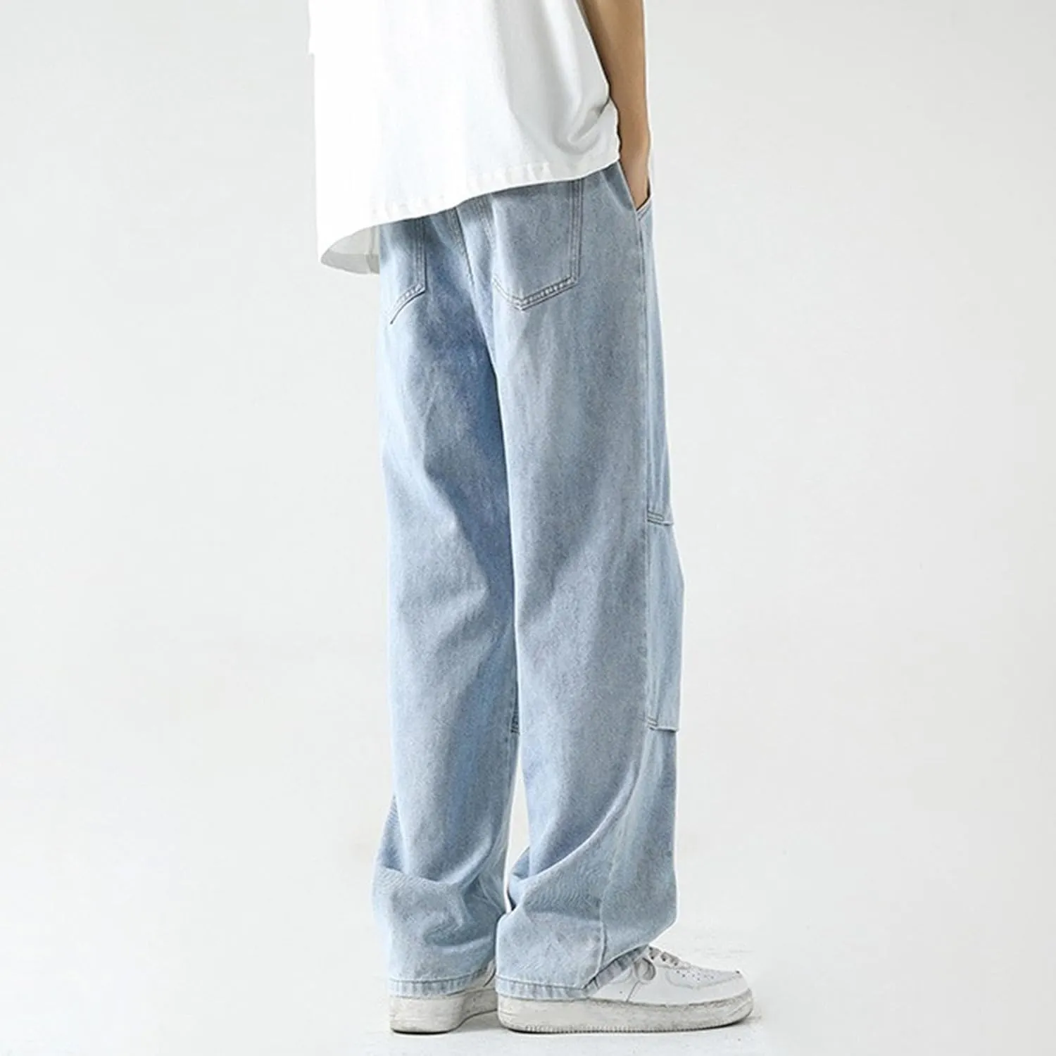 Men's Stretch Jeans Slim Straight Cargo Jeans Straight Comfort Elastic Waist Casual Pants Hip Hop Pants with Pockets