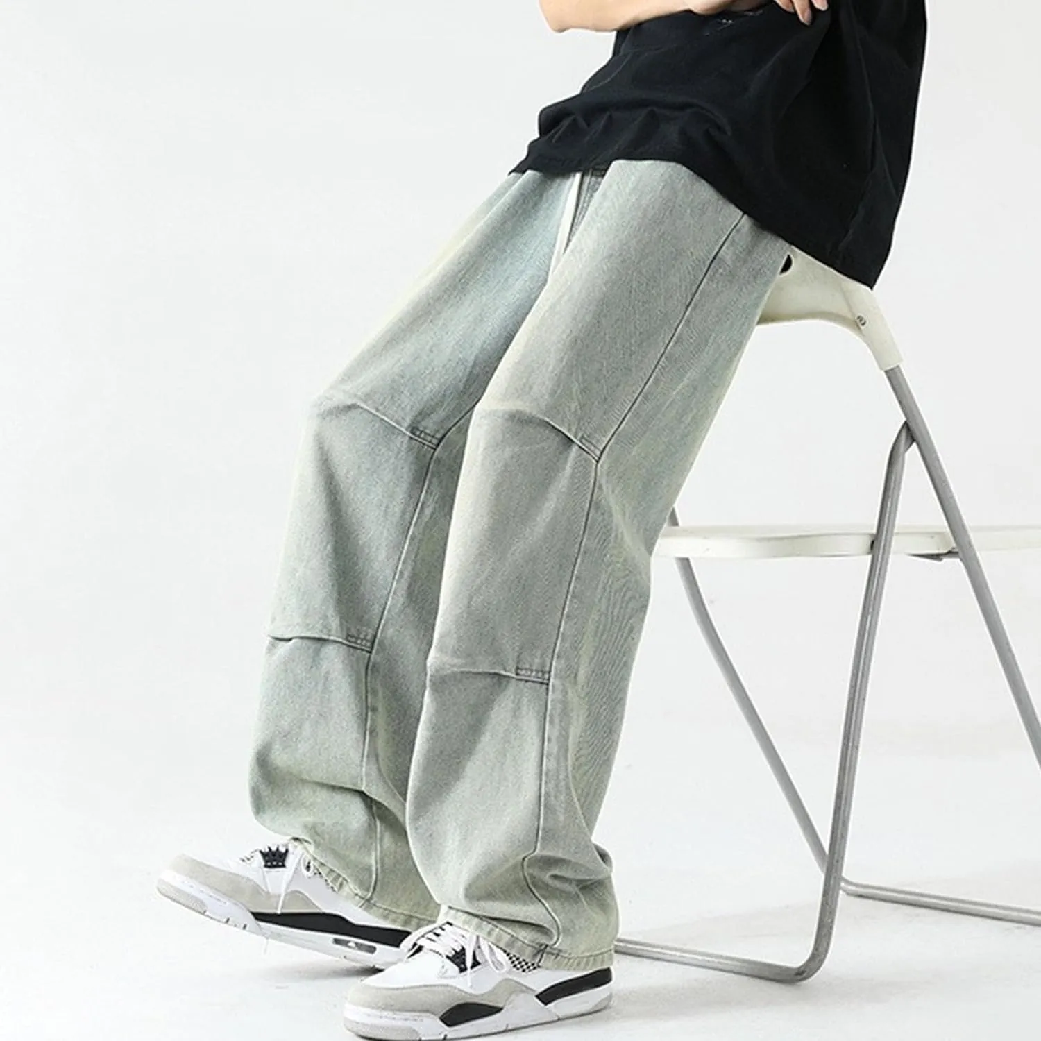 Men's Stretch Jeans Slim Straight Cargo Jeans Straight Comfort Elastic Waist Casual Pants Hip Hop Pants with Pockets