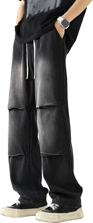 Men's Stretch Jeans Slim Straight Cargo Jeans Straight Comfort Elastic Waist Casual Pants Hip Hop Pants with Pockets