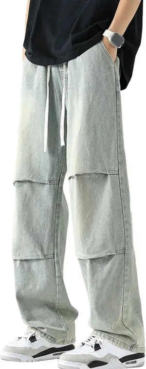 Men's Stretch Jeans Slim Straight Cargo Jeans Straight Comfort Elastic Waist Casual Pants Hip Hop Pants with Pockets