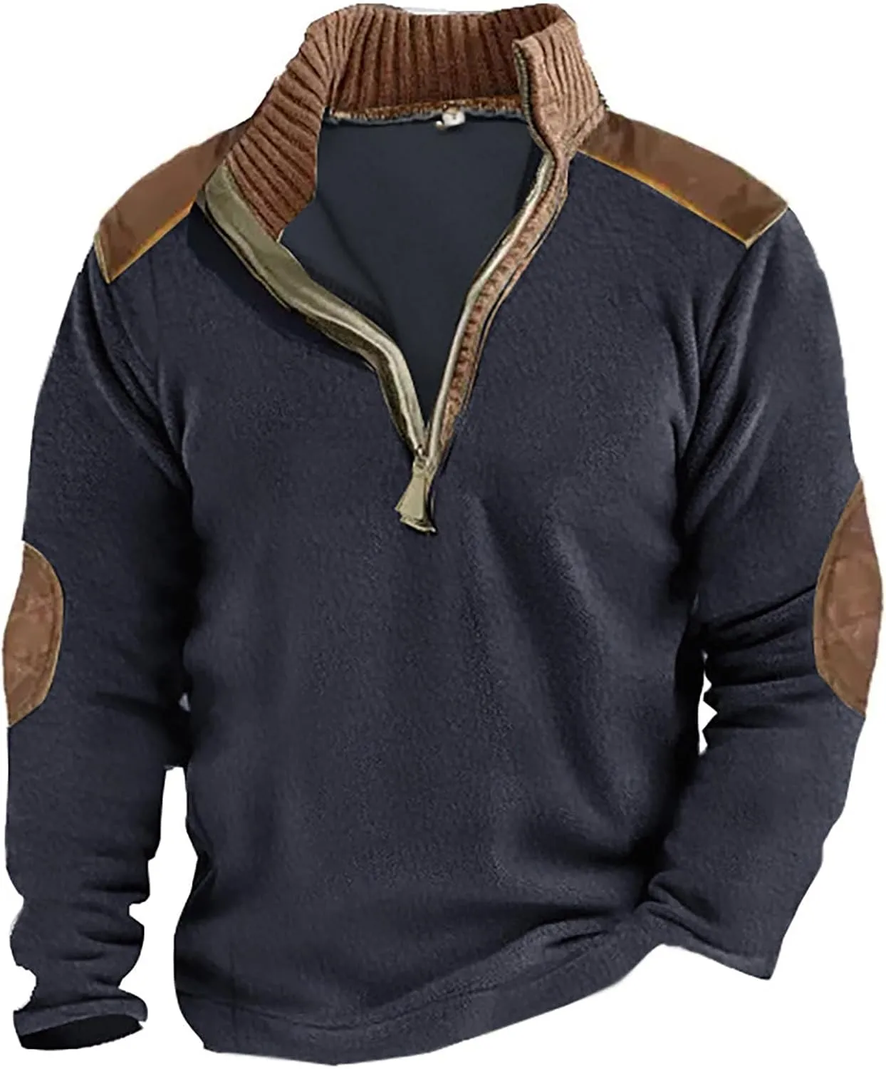 Mens Sweater Fall And Winter Casual Long Sleeved Zipper Shaker Warm Long Sleeved Sweater Tops Men'S Stand Up Collar
