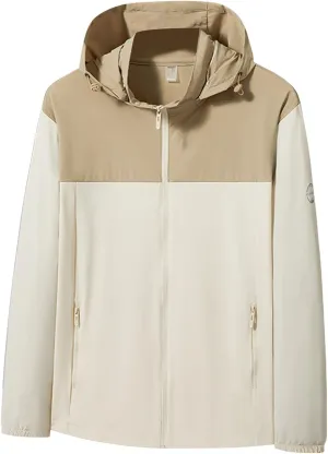 Mens Waterproof Rain Jacket Hooded Long Sleeve Full Zip with Pocket Raincoat Casual Outdoor Jacket Hiking Windbreaker