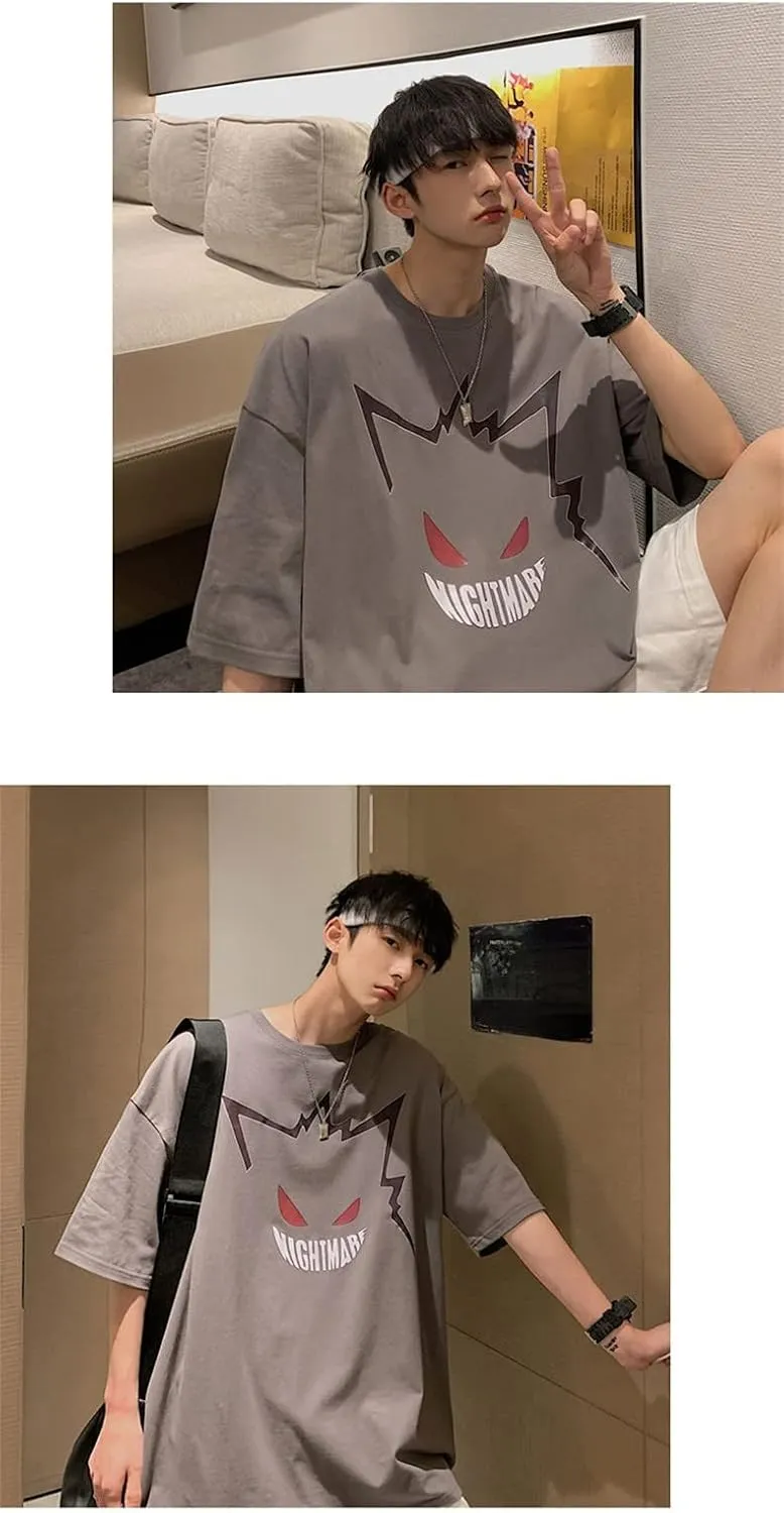 Men's Y2k Graphic Print Oversized T-Shirts Grunge Punk Gtoh Harajuku Shirts Japanese Emo Alt Tops Streetwear Clothing