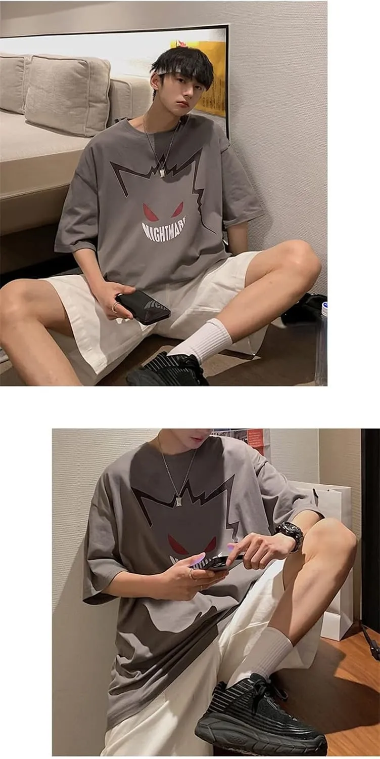 Men's Y2k Graphic Print Oversized T-Shirts Grunge Punk Gtoh Harajuku Shirts Japanese Emo Alt Tops Streetwear Clothing