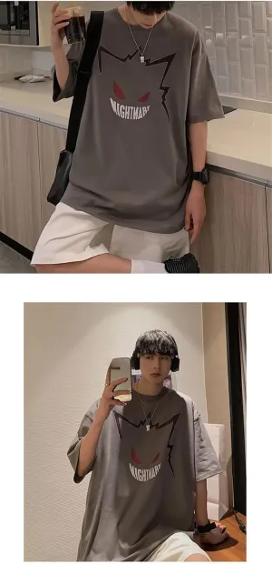 Men's Y2k Graphic Print Oversized T-Shirts Grunge Punk Gtoh Harajuku Shirts Japanese Emo Alt Tops Streetwear Clothing