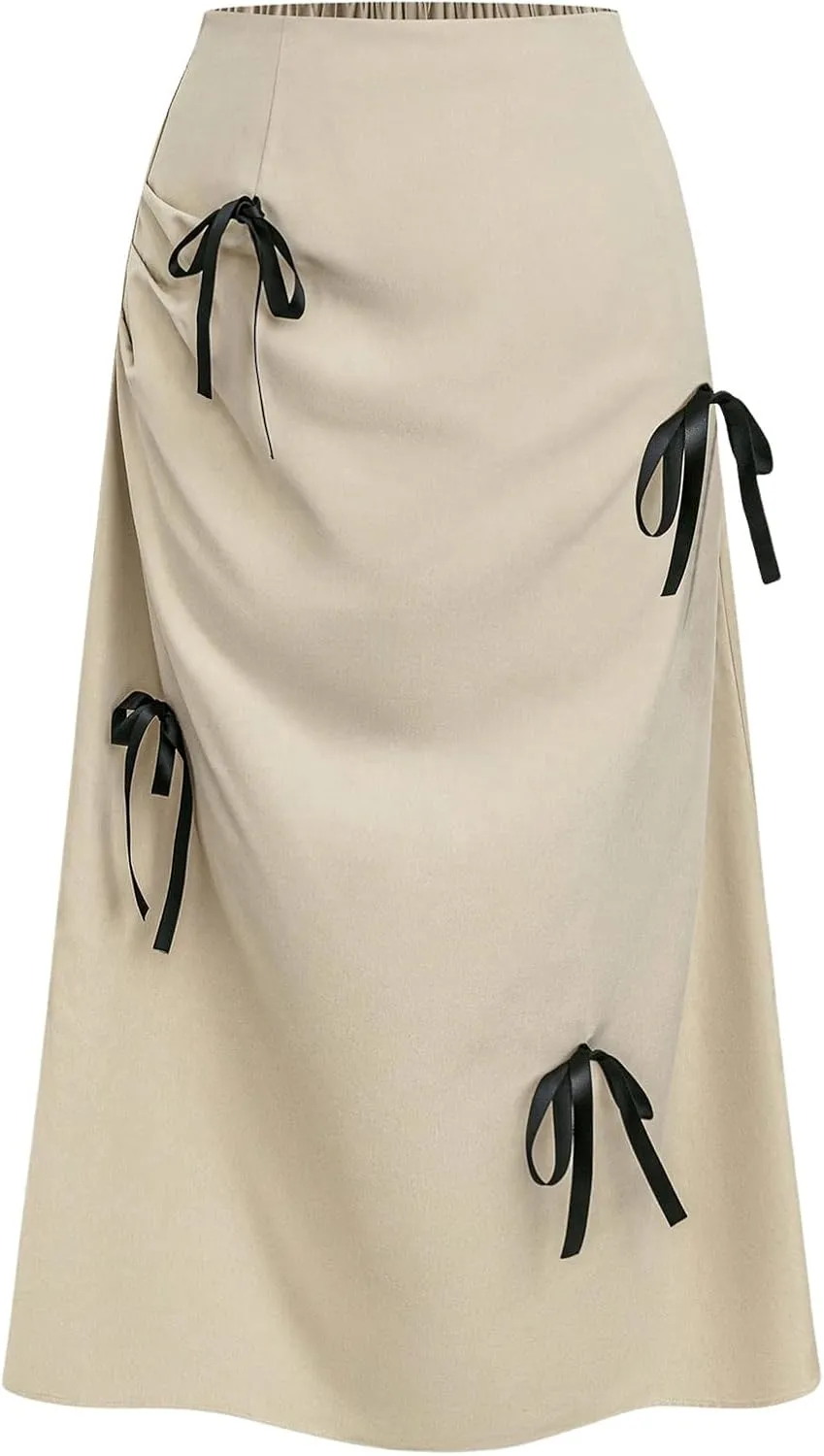Milumia Women's Plus Size Bow Knot Maxi Skirt Ruched A Line Elegant Long Skirts