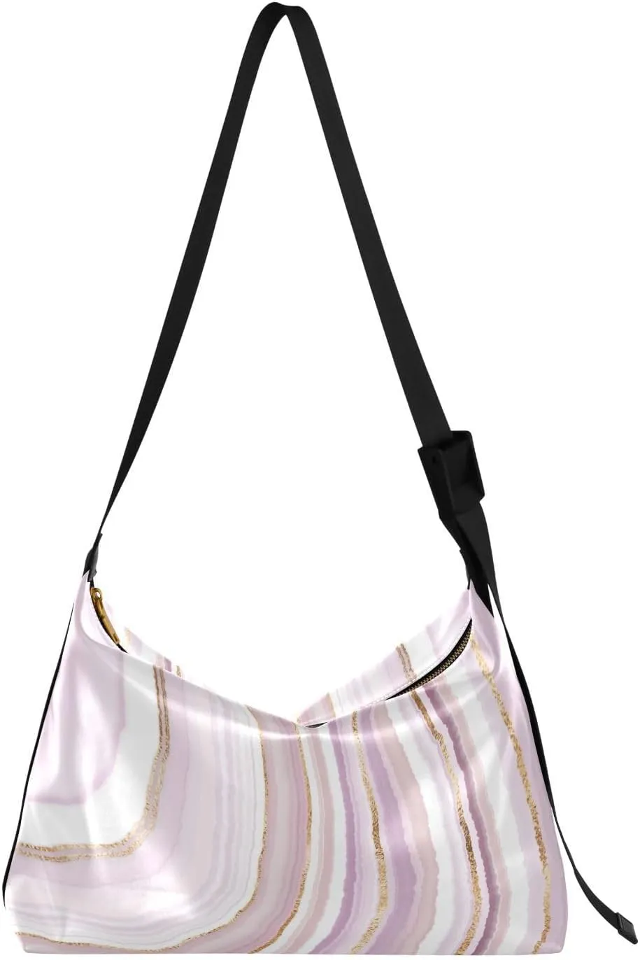 Mineral Texture Pink Hobo Crossbody Bags for Women Leather Large Shoulder Bag Cross Body Gold Veins Trendy Womens Tote Bags Handbag for Travel Shopping