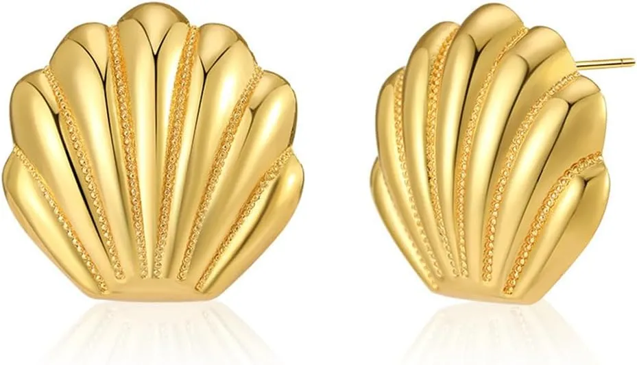 Minimalist 18K Real Gold Plated Seashell Stud Earrings for Women Dainty Shell Hypoallergenic Earrings Fashion Trendy Beach Summer Jewelry Birthday Gift Mom