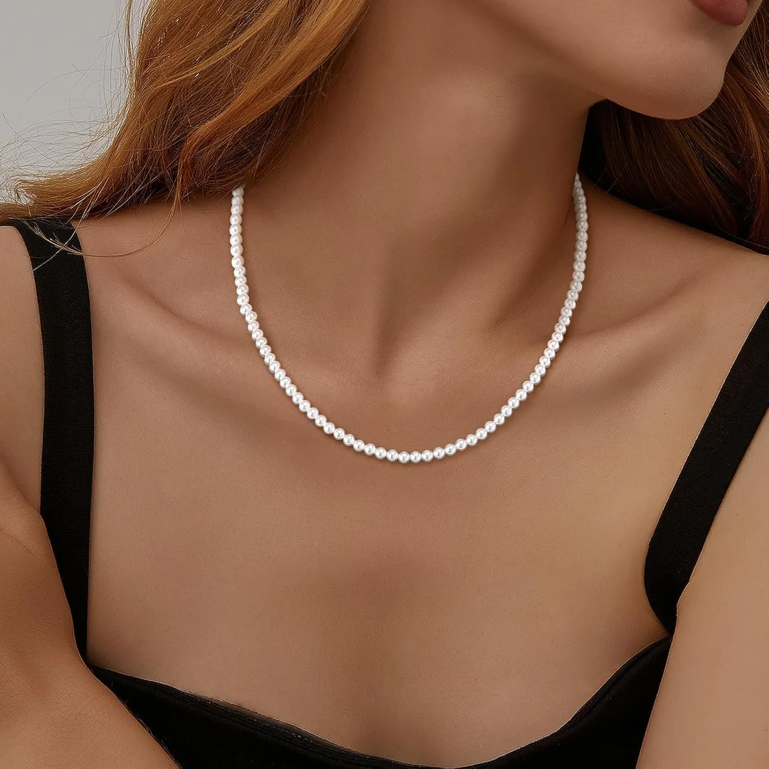 MJartoria Pearl Necklace for Men, 16''-24'' Pearl Necklaces for Women, 6/8mm White Pearl Choker Necklace Trendy Jewelry Gifts for Women Men