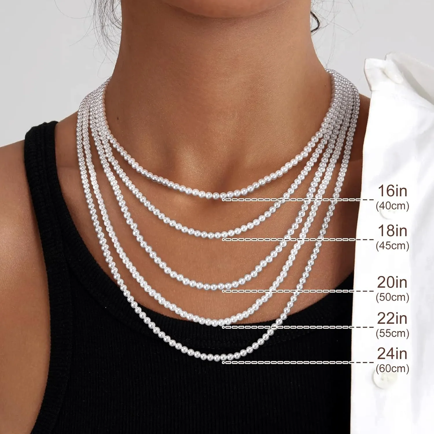MJartoria Pearl Necklace for Men, 16''-24'' Pearl Necklaces for Women, 6/8mm White Pearl Choker Necklace Trendy Jewelry Gifts for Women Men