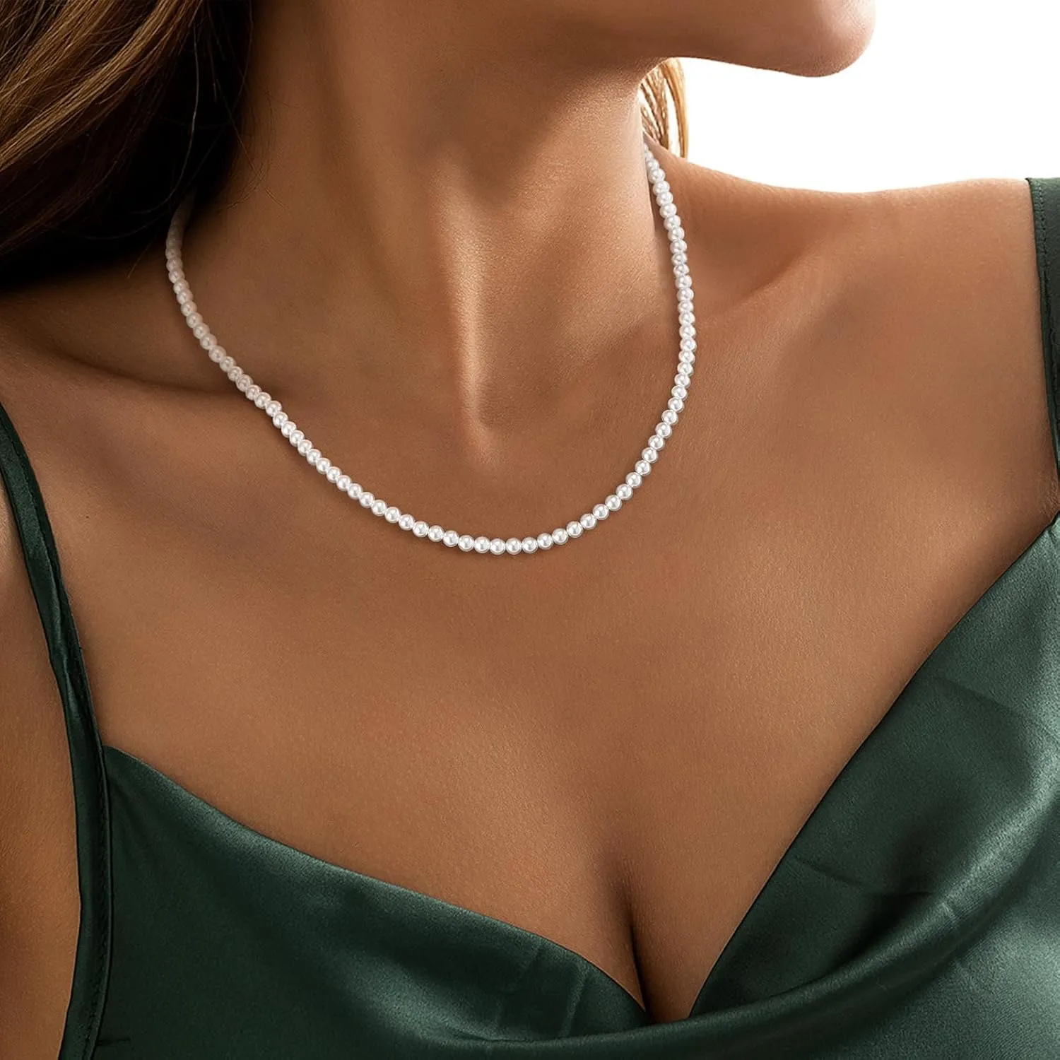 MJartoria Pearl Necklace for Men, 16''-24'' Pearl Necklaces for Women, 6/8mm White Pearl Choker Necklace Trendy Jewelry Gifts for Women Men