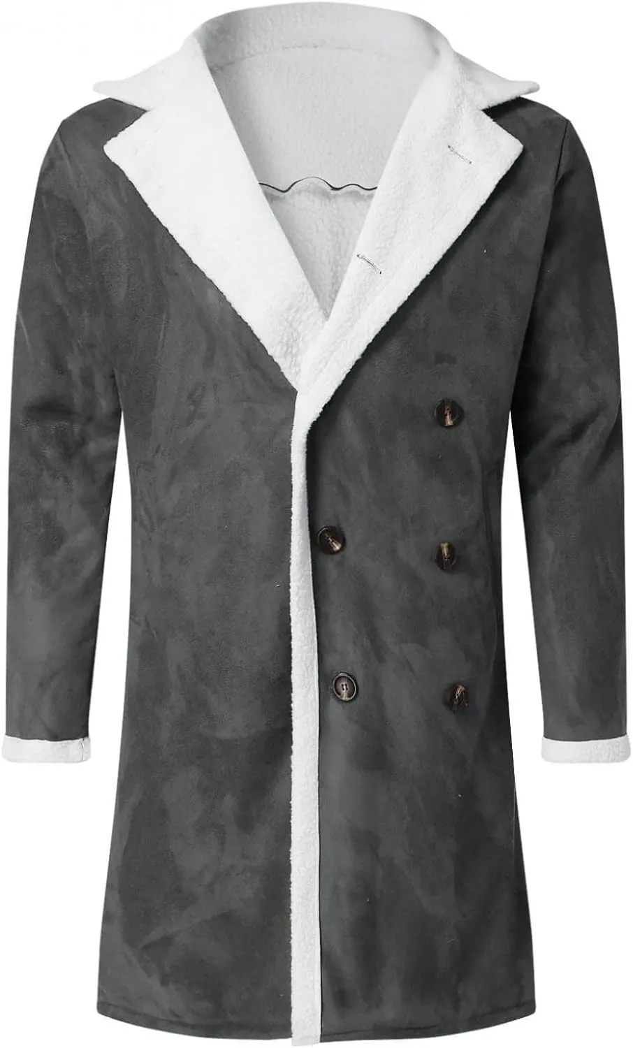 Mmoneyake Men's Shearling Leather Coat Faux Suede Sherpa Lined Sheepskin Jacket Fur Collar Long Trench Coats Soft Overcoat