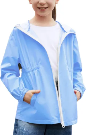 MODAFANS Girls Boys Rain Jacket Lightweight Waterproof Hooded RainCoats Windbreaker for Outdoor 4-13year