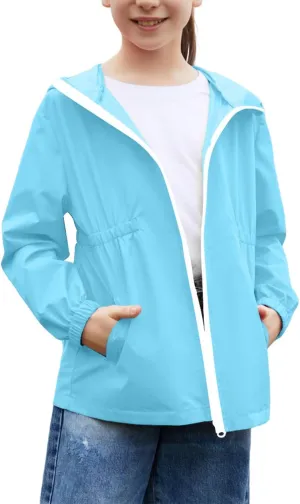 MODAFANS Girls Boys Rain Jacket Lightweight Waterproof Hooded RainCoats Windbreaker for Outdoor 4-13year