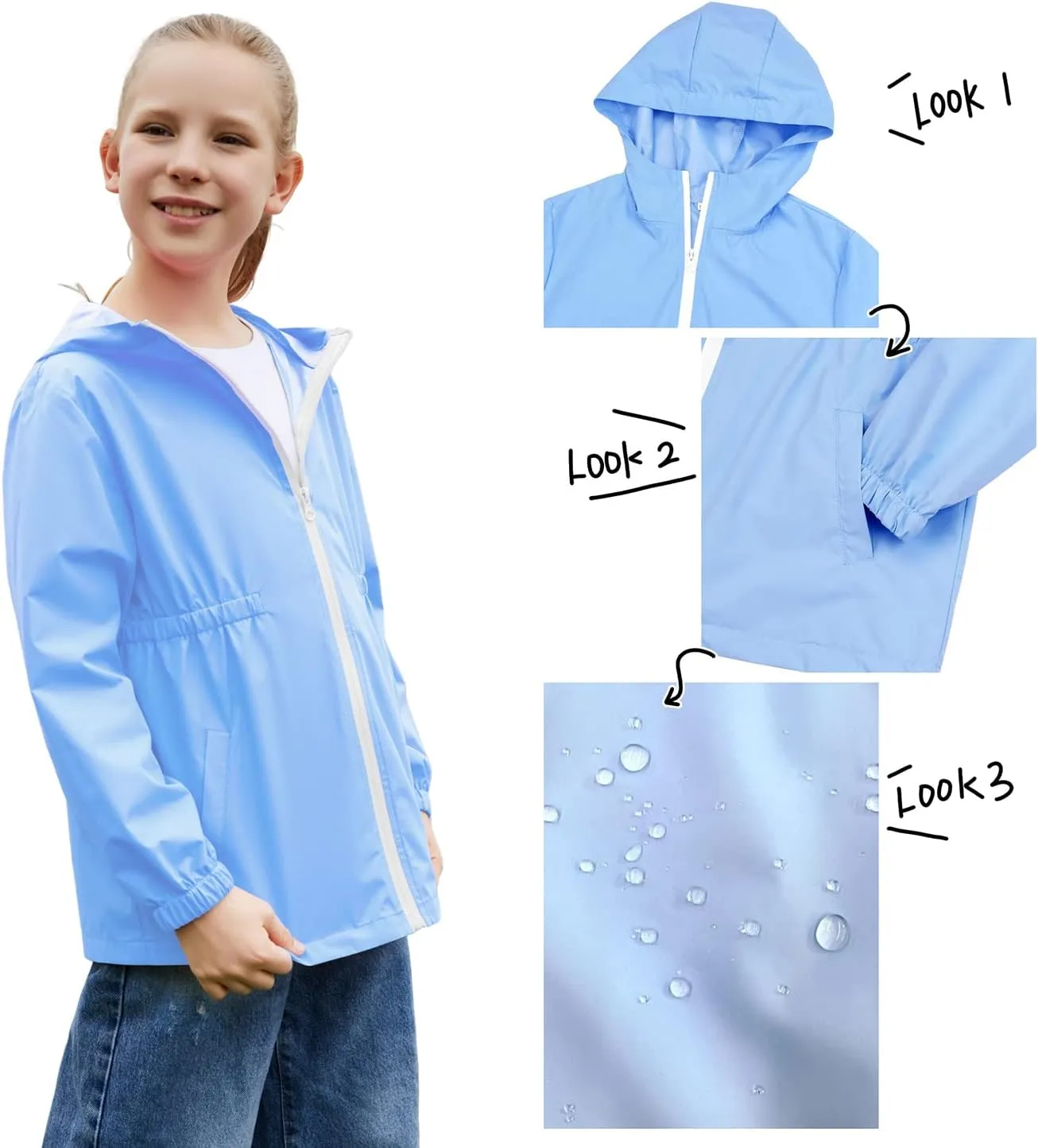 MODAFANS Girls Boys Rain Jacket Lightweight Waterproof Hooded RainCoats Windbreaker for Outdoor 4-13year