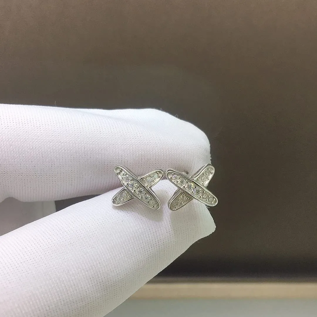 Moissanite Stud Earrings Cross Design 18K White Gold Plated Sterling Silver