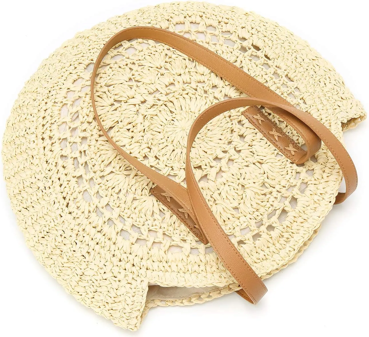 Molodo Straw Bag Round Summer Straw Large Woven Beach Bag Purse For Women Vocation Tote Handbags With Pom Poms