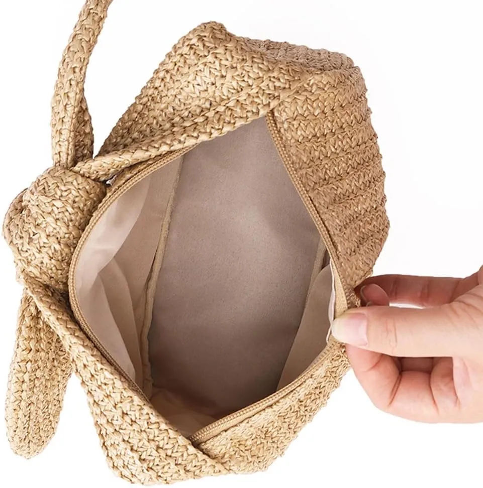 Molodo Straw Purses for Women Bow-Knot Straw Woven Clutch Bag Vacation Style Crescent Handbag Hobo Purse for Beach Travel