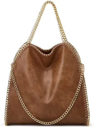 Molodo Trendy Chain Shoulder Bag for Women PU Leather Designer Satchel Bag Large Tote Bag Trendy Hobo Handbag Purses