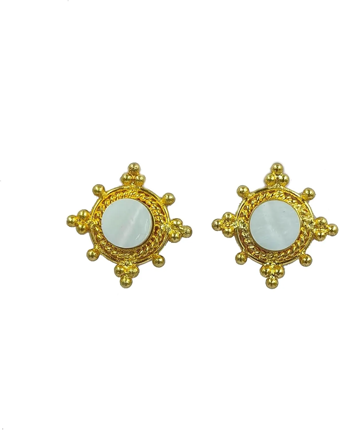 Mother of Pearl Round Earrings, Real Gold Plated Designer Stud Earrings, Pearl Stud Earrings, Gift For Her