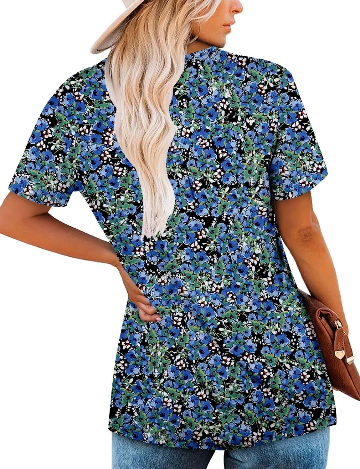 Mystry Zone Womens Henley V Neck Casual Blouse Button Down T Shirts Flare and Flowy Tops
